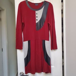 Koren Roundneck Colorblock Accented bodycon Shirt Dress - Long Sleeve - size L